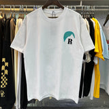 Rhude T Shirts Blue Sunset Print Cotton Casual Short Sleeve Men and Women