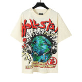 pa long sleeve t-shirt palm tree back letter big logo bat sleeve os dropped shoulders