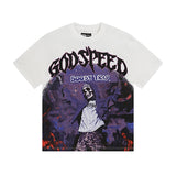 Cross-border gs american high street washed retro skull racing machine girl printing short-sleeved fashion