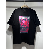 Wholesale american streetwear purple flow paint letter graffiti logo high-quality short-sleeve t-shirt for men and couples