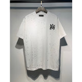 [gram] am flow paint graffiti letter starry sky classic logo print short sleeve couple t-shirt