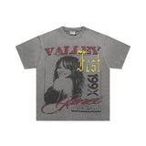 American retro valeforever washed & distressed hotfix rhinestone cotton short sleeve high street star t-shirt