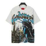 High version gods short sleeve heavy weight washed fog high street rock band skull pure cottonprinting round