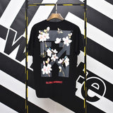 Wholesale off short sleeve ow dissolved arrow gradient starry sky splash ink t-shirt yellow tape warning line love