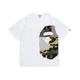 Wholesale japanese style side plaid camo ape head short sleeve color block trendy t-shirt for summer