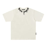beheaded bear short-sleeved pa flame letter flow paint back logo trendy couple t-shirt