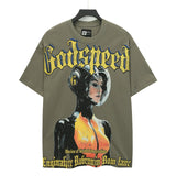 Cross-border wholesale high version gods short-sleeved heavy weight washed fog high street skull pure cotton printed round