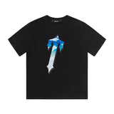 trap gradient letter tiger head short sleeve european and american high street trap star printing t-shirt loose s