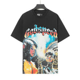 Cross-border wholesale high version gods short-sleeved heavy weight washed fog high street skull pure cotton printed round