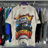 American retro style roughplay jesus faux two-piece long sleeve sweatshirt - skull rock washed distressed ripped