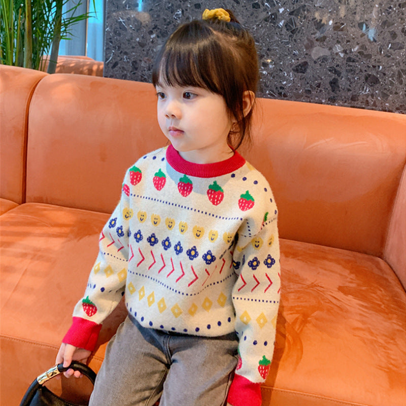 Girl Jacket Girl's Sweater Strawberry Cartoon Autumn and Winter