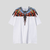 Cross-border wholesale european and american mb short-sleeved gradient colorful wings t-shirt couple black and white feather half