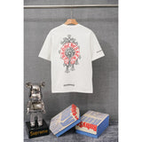 authentic edition chest pocket cross gradient horseshoe flower print short sleeve couple t-shirt