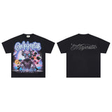 Majestik american street style retroprinting distressed loose hot diamond high street style tops short-sleeved t-shirt
