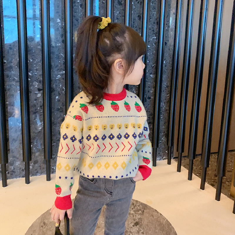 Girl Jacket Girl's Sweater Strawberry Cartoon Autumn and Winter