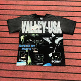 valley washed distressed printed short-sleeved hip-hop loose street t-shirt hooded