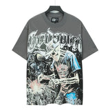 Cross-border foreign trade high version gods short-sleeved heavy weight washed fog high street skull pure cotton printed round
