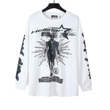 pa long sleeve t-shirt palm tree back letter big logo bat sleeve os dropped shoulders
