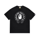 Early spring/summer camo ape head collaboration - little monkey logo print short sleeve couple's trendy tee
