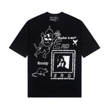 Erd rich second generation loose version american trend quiet eye printing round neck short sleeve t-shirt couple outfit