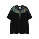 Cross-border wholesale european and american mb short-sleeved gradient colorful wings t-shirt couple black and white feather half