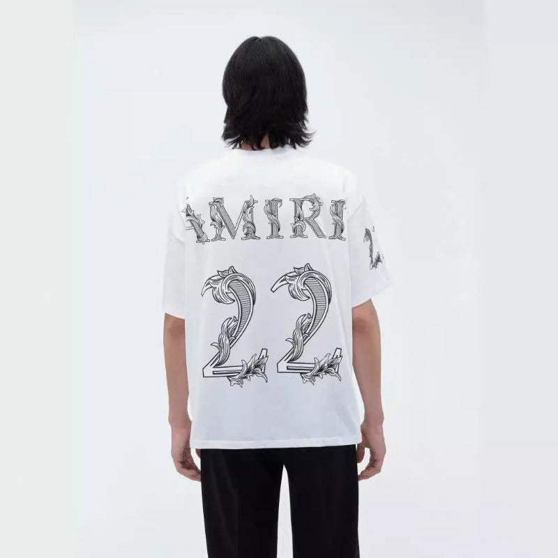 Wholesale foreign trade amir washed distressed tiger head number & letter logo short sleeve t-shirt