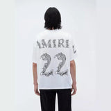 Wholesale foreign trade amir washed distressed tiger head number & letter logo short sleeve t-shirt