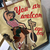 Chh Chrome Heart Leather Bag Embroidered Cartoon Tote Bag