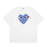 Correct version star kawakubo pla heartembroider short-sleeved pure cotton red heart peach couple t-shirt y