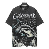 high version gods short sleeve heavy weight washed fog high street skull pure cottonprinting round