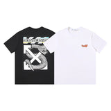 Wholesale off short sleeve ow dissolved arrow gradient starry sky splash ink t-shirt yellow tape warning line love