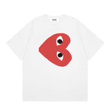 Correct version star kawakubo pla heartembroider short-sleeved pure cotton red heart peach couple t-shirt y