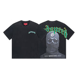 European and american high street gd rock heavy industry washed distressed skull letter speed short sleeve
