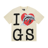 Cross-border gs american high street washed retro skull racing machine girl printing short-sleeved fashion