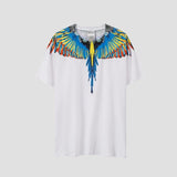 Cross-border wholesale european and american mb short-sleeved gradient colorful wings t-shirt couple black and white feather half