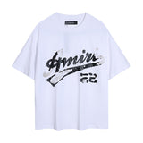 amri washed distressed tiger head number & letter logo short sleeve t-shirt