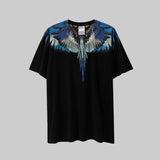mb short-sleeved python lion head colorful feather wings t-shirt european and american loose couple