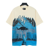 gods short-sleeved heavy weight washed fog high street rock band skull pure cottonprinting t-shirt