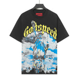 Cross-border wholesale high version gods short-sleeved heavy weight washed fog high street skull pure cotton printed round