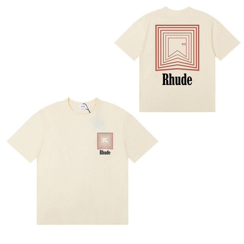 Rhude T Shirts Chevron Red Printed Cotton Casual Short Sleeve Men and Women