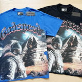 European and american high street gd rock heavy industry washed distressed skull letter speed short sleeve