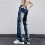 Unisex Jeans Street Vintage Washed Loose Elastic Waist Jeans