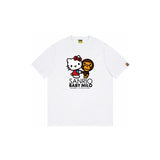 Top-tier! sanrio ou family summer bape seamless crewneck g pure cotton short-sleeve t-shirt for men