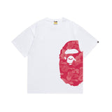 Wholesale japanese style side plaid camo ape head short sleeve color block trendy t-shirt for summer