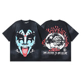 Ss american skull washed and distressed letter loose plus size short sleeve streetwear t-shirt - men's trendy style