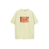 Ac letter print high street washed distressed vintage oversized short sleeve couple t-shirt
