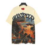 gods short-sleeved heavy weight washed fog high street rock band skull pure cottonprinting t-shirt