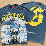 European and american high street gd rock heavy industry washed distressed skull letter speed short sleeve
