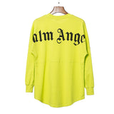 pa long sleeve t-shirt palm tree back letter big logo bat sleeve os dropped shoulders