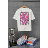 authentic edition chest pocket cross gradient horseshoe flower print short sleeve couple t-shirt